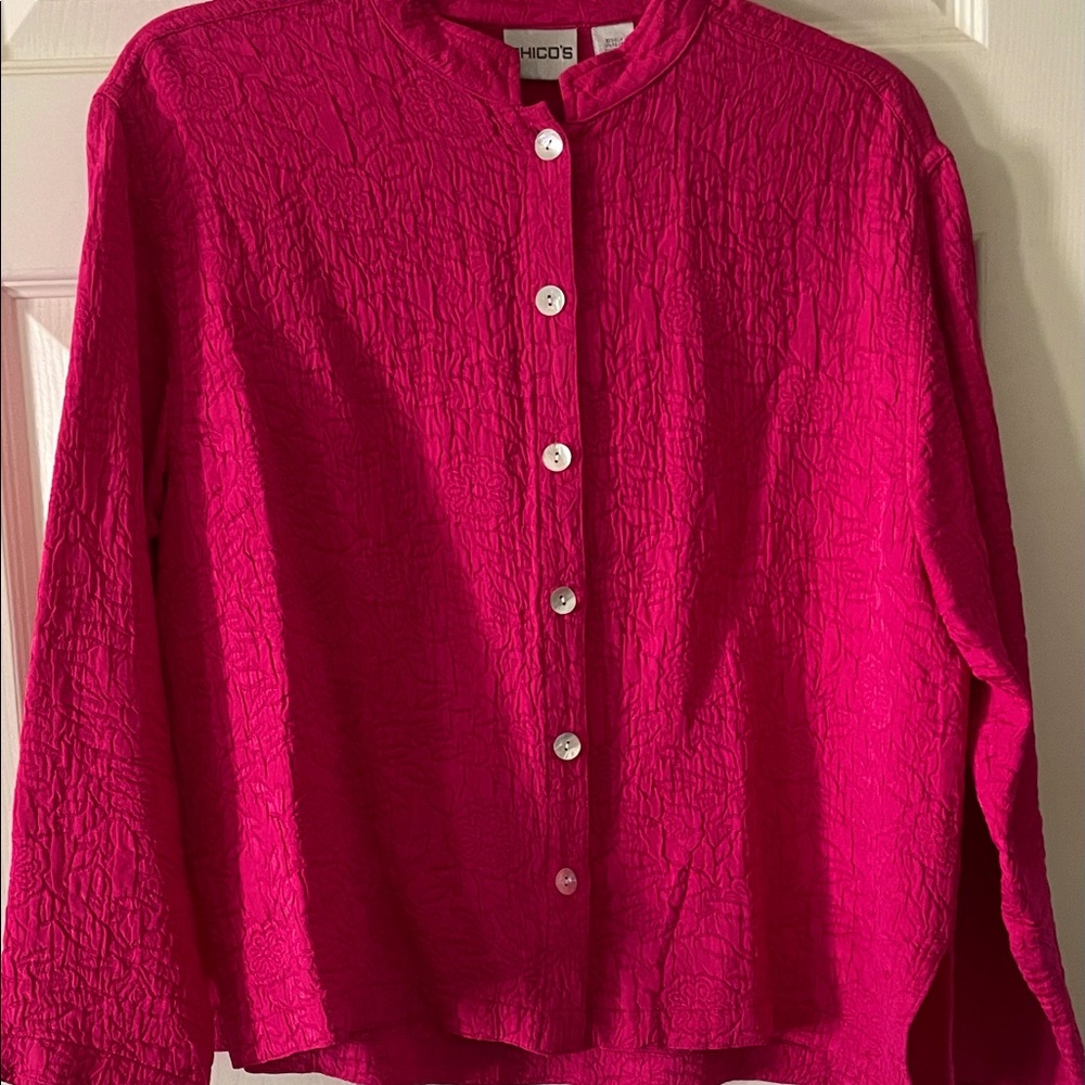CHICO’S Super soft silk blouse in dark pink, raspberry!